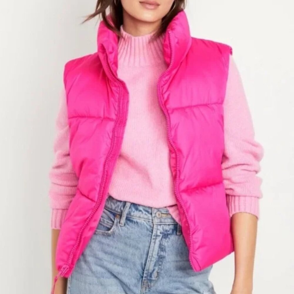 Old Navy Hot Pink Puffer Vest Size - Small Tall
